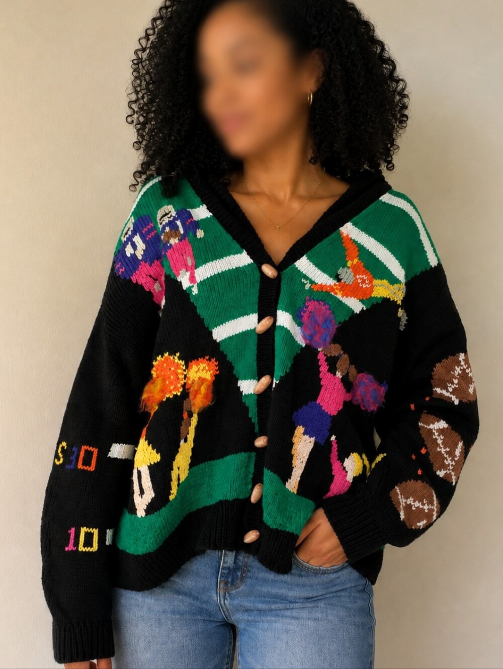 ​Vintage 1989 Berek Marta D Hand Knit Football Cheerleader Pima Cotton Cardigan